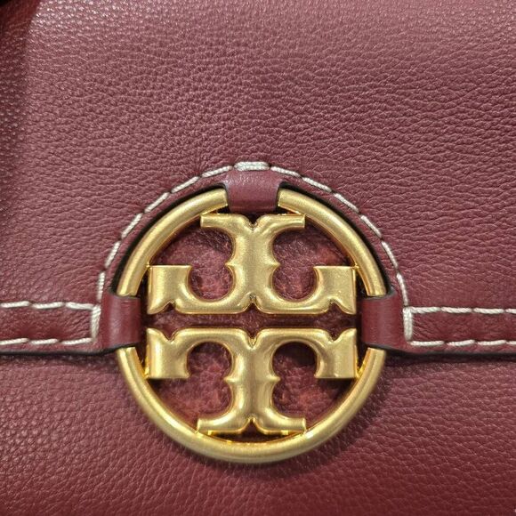 Tory Burch Miller Women's Burgundy‎ Red Leather Formal Western Flap Shoulder Bag - Picture 8 of 13